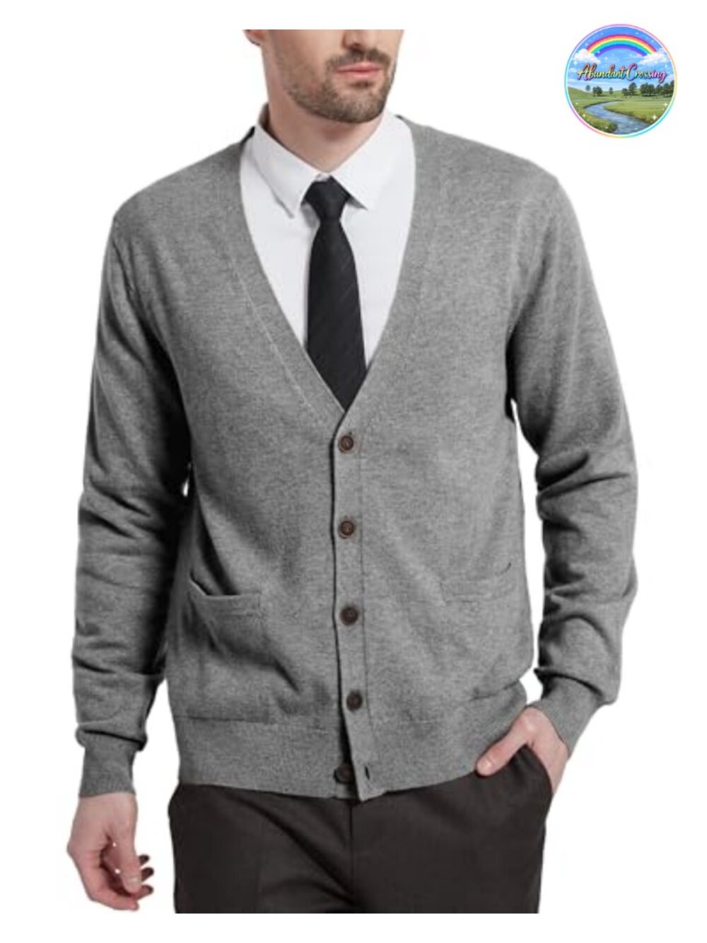 Men's Wool Blend V-Neck Cardigan Sweater with Button Front & Pockets